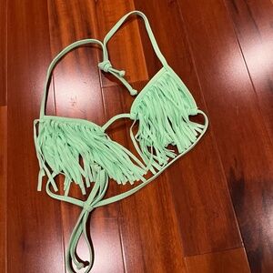Stone Fox Swim Bikini Swim Top Mint Green Fringe Halter‎ Strap Size XS